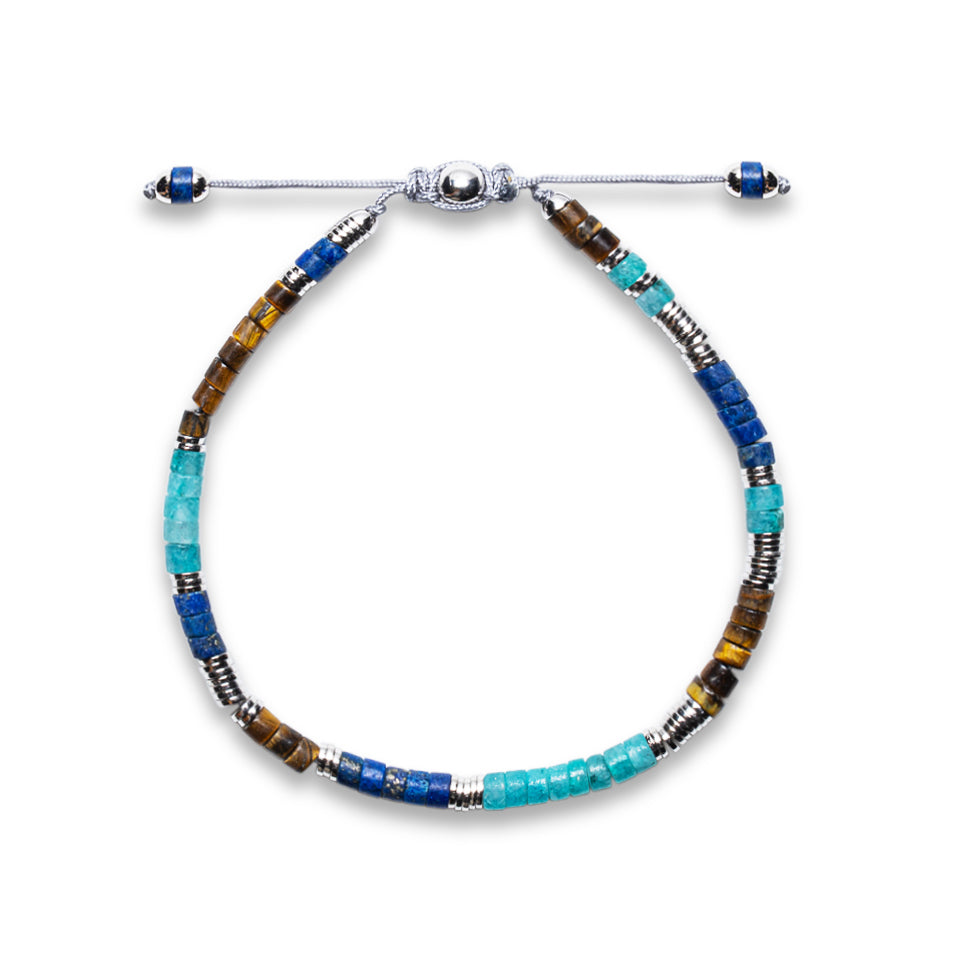 TURQUOISE, LAPIS LAZULI & TIGER EYE HEISHI BRACELET  |  925 STERLING SILVER  |  NAIA COLLECTION