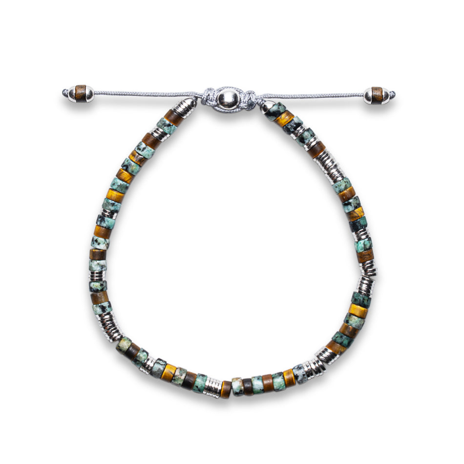 TIGER EYE & AFRICAN TURQUOISE HEISHI BEAD BRACELET - 925 STERLING SILVER   I  NAIA COLLECTION