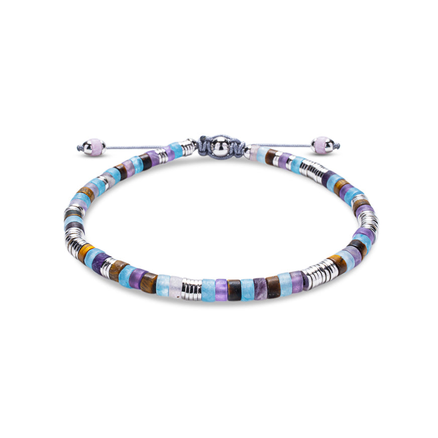LIGHT BLUE, TIGER EYE AND AMYTHEST BEAD BRACELET - 925 STERLING SILVER | NAIA COLLECTION