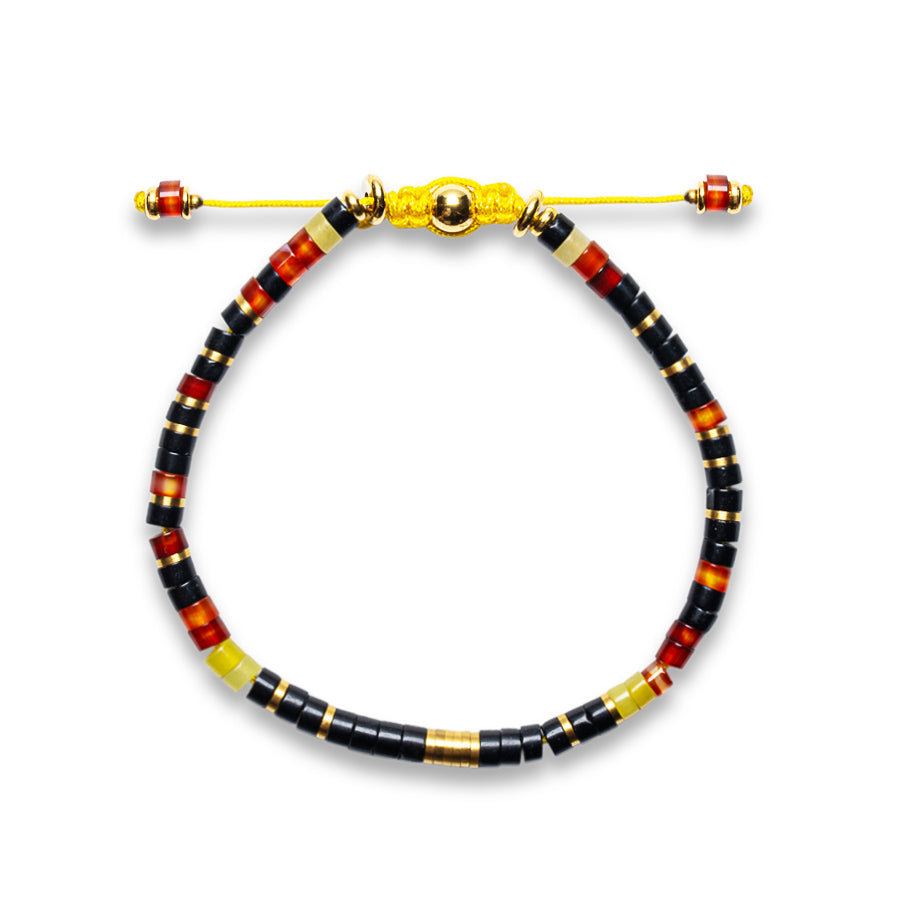 Black Onyx, Carnelian & Yellow Jade Heishi Bead Bracelet - Gold Discs | Shadae Collection