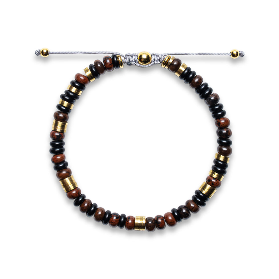 Black Onyx & Mahogany Obsidian Heishi Bead Bracelet - Gold  |  SHADAE Collection