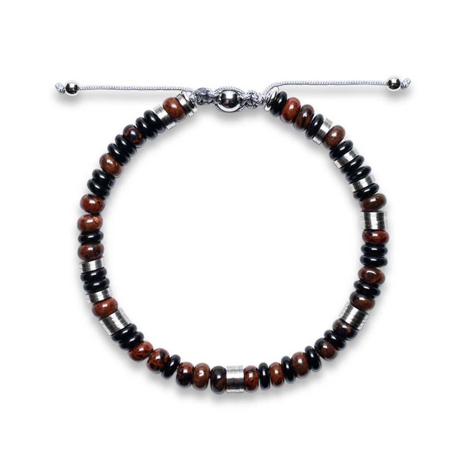 Black Onyx & Mahogany Obsidian Heishi Bead Bracelet - 925 Sterling Silver  |  SHADAE Collection
