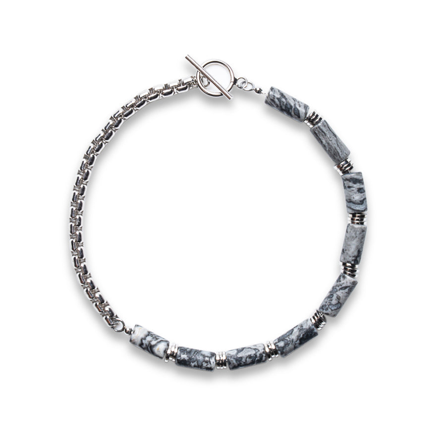 ASH Grey Heishi & Box Chain Bracelet - 925 Sterling Silver | MIA Collection