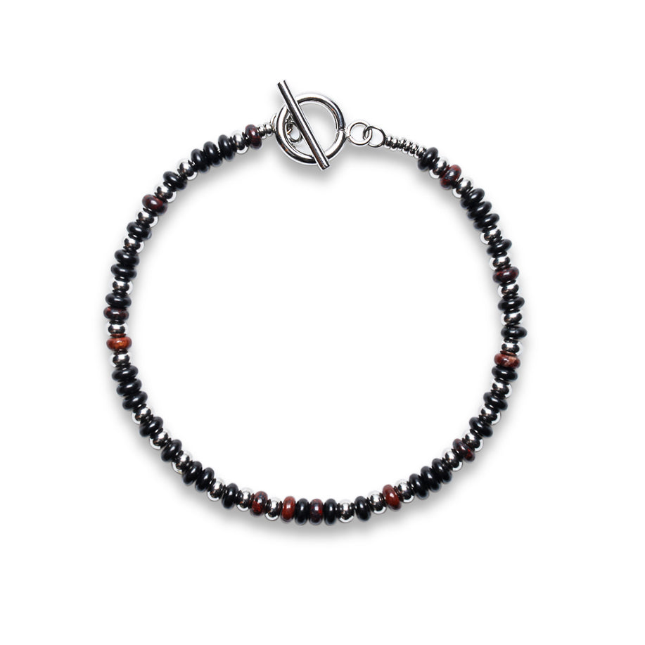 Black Onyx & Mahogany Obsidian 4mm Heishi Bead Bracelet - 925 Sterling Silver  |  MIA Collection