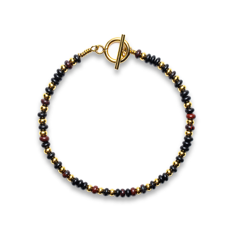 Black Onyx & Mahogany Obsidian 4mm Heishi Bead Bracelet - Gold  |  Mia Collection