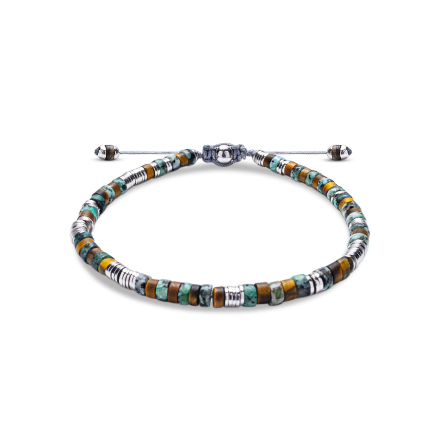 TIGER EYE & AFRICAN TURQUOISE HEISHI BEAD BRACELET - 925 STERLING SILVER   I  NAIA COLLECTION