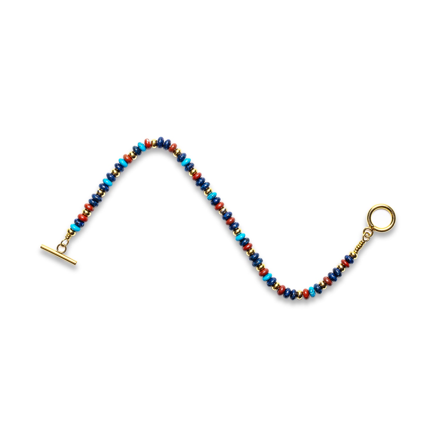 Lapis Lazuli, Turquoise & Red Jasper 4mm Heishi Bead Bracelet - Gold  |  Mia Collection