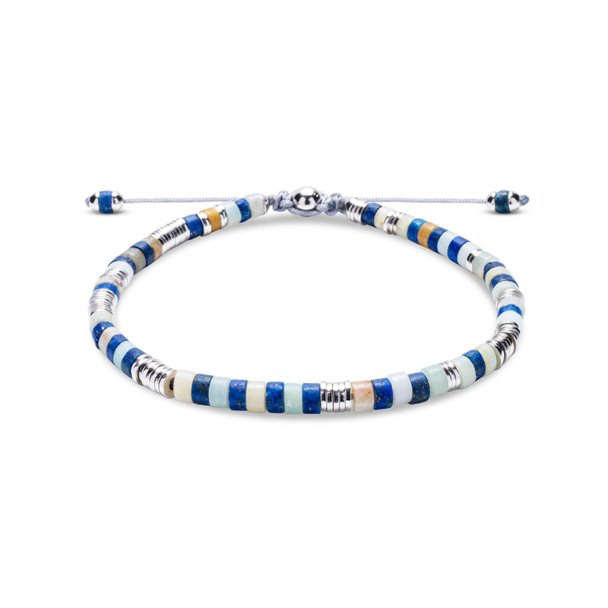 BLUE AVENTURINE HEISHI BEAD BRACELET - 925 STERLING SILVER   I  NAIA COLLECTION