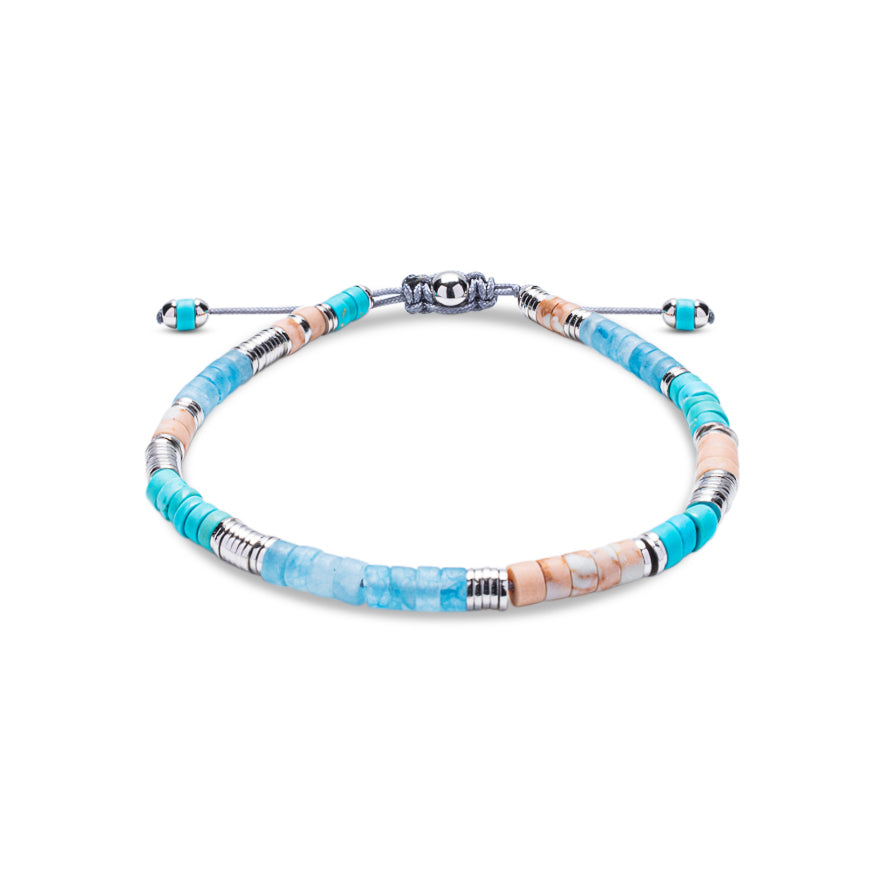 LIGHT BLUE AND PINK HEISHI BEAD BRACELET - 925 STERLING SILVER | NAIA COLLECTION