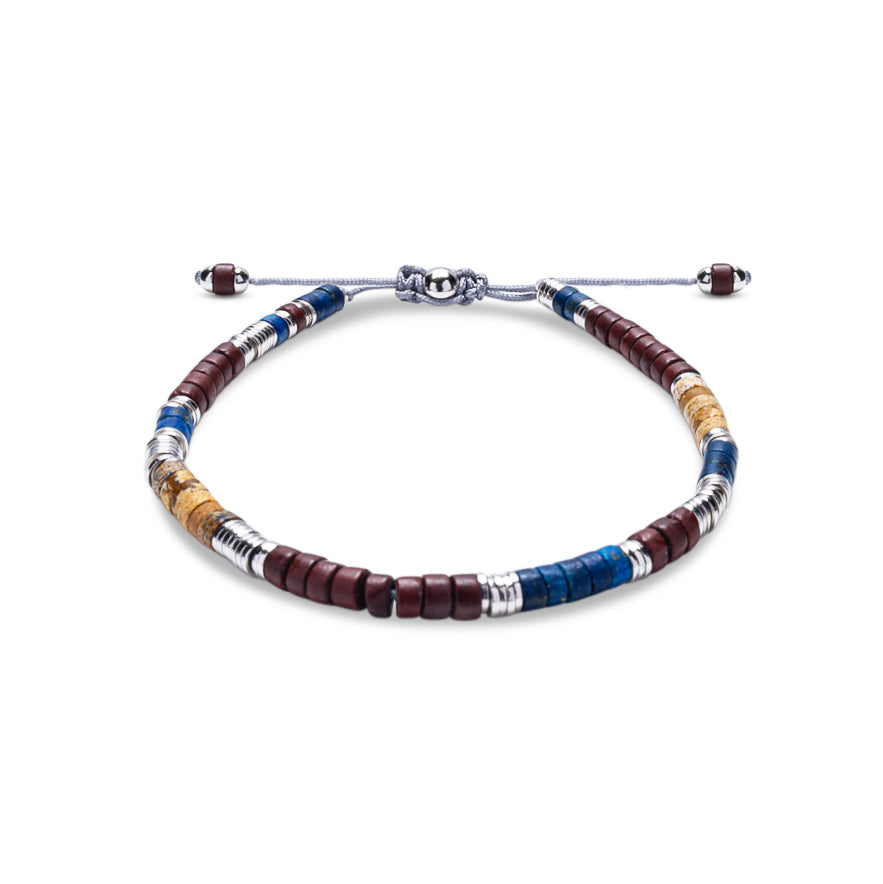 LAPIS LAZULI, RED JASPER & SANDSTONE HEISHI BEAD BRACELET - 925 STERLING SILVER | NAIA COLLECTION