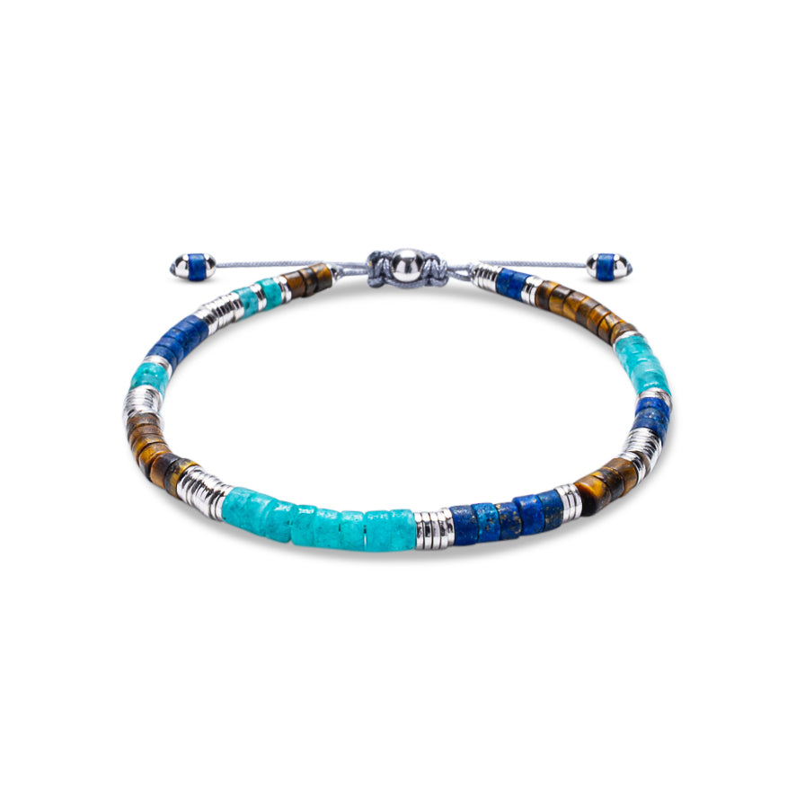 TURQUOISE, LAPIS LAZULI & TIGER EYE HEISHI BRACELET  |  925 STERLING SILVER  |  NAIA COLLECTION