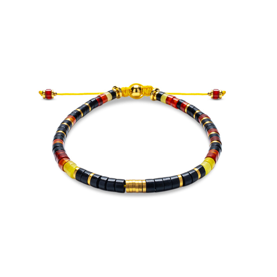 Black Onyx, Carnelian & Yellow Jade Heishi Bead Bracelet - Gold Discs | Shadae Collection