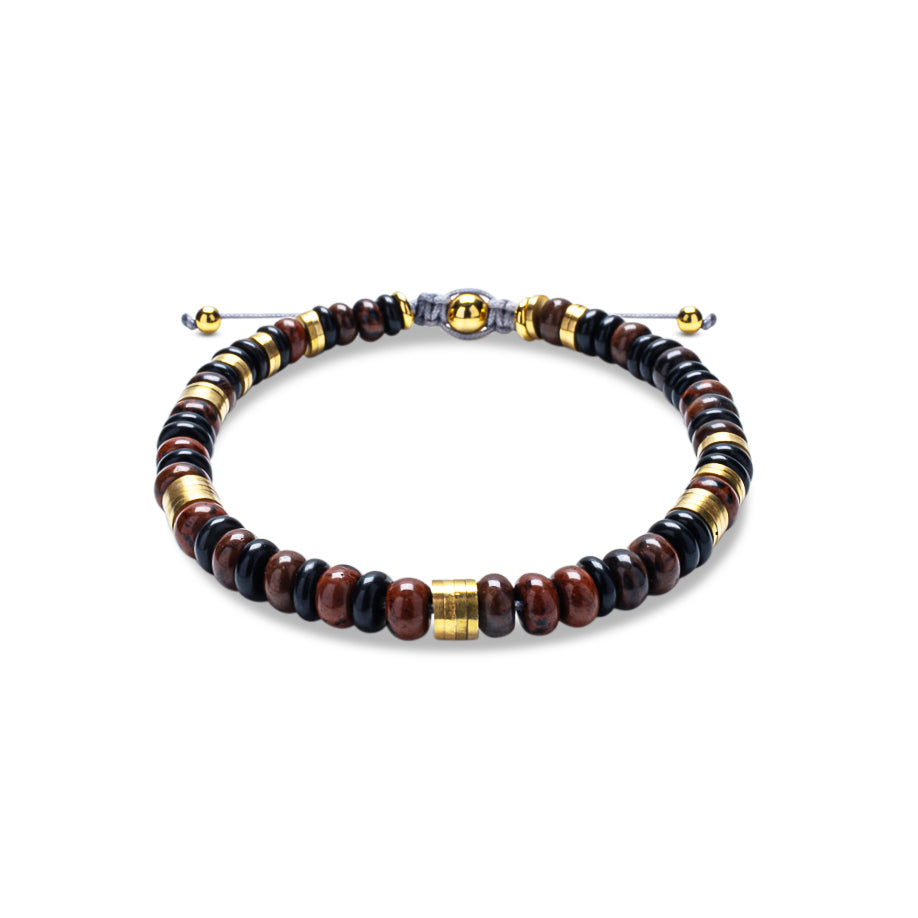 Black Onyx & Mahogany Obsidian Heishi Bead Bracelet - Gold  |  SHADAE Collection