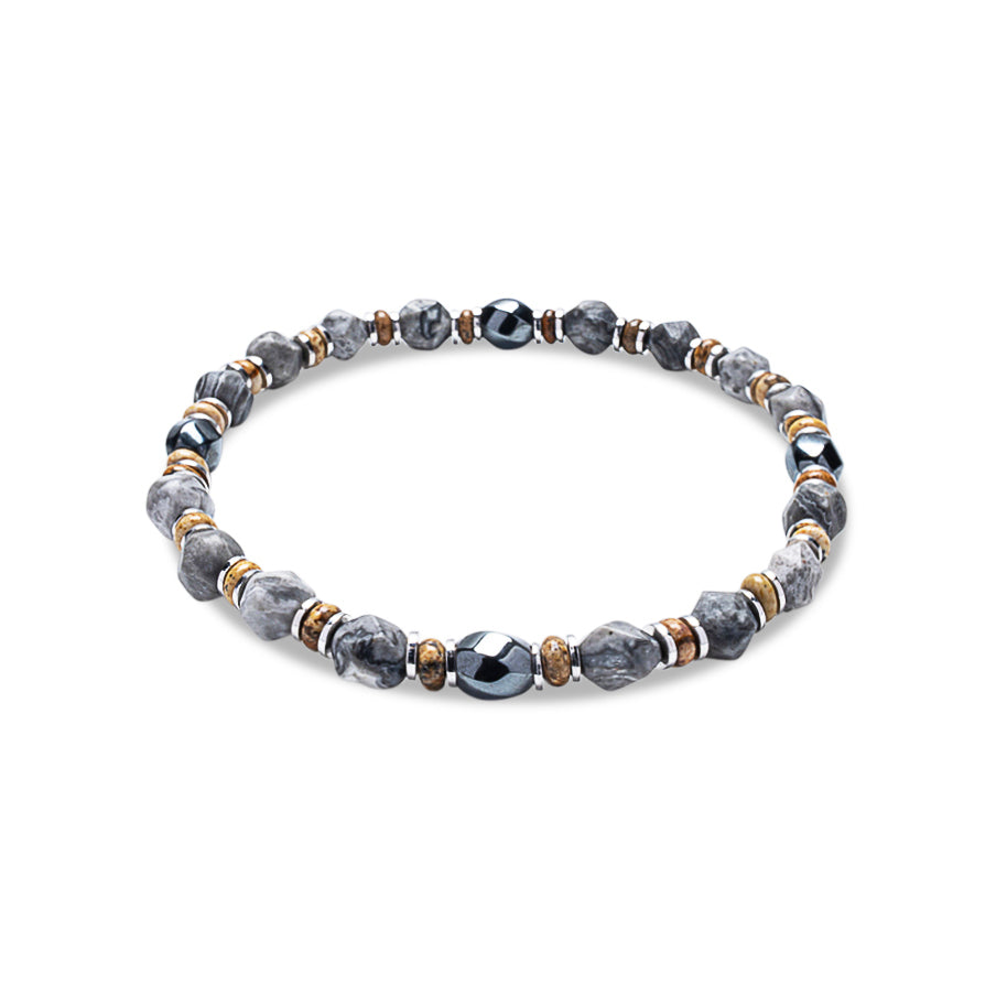 Moonstone, Smoky Quartz & Landscape Jasper Bracelet - 925 Sterling Silver | VEDA Collection