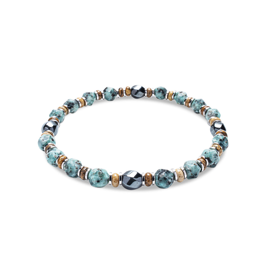 Aquamarine, Smoky Quartz & Landscape Jasper Bracelet - 925 Sterling Silver | Veda Collection