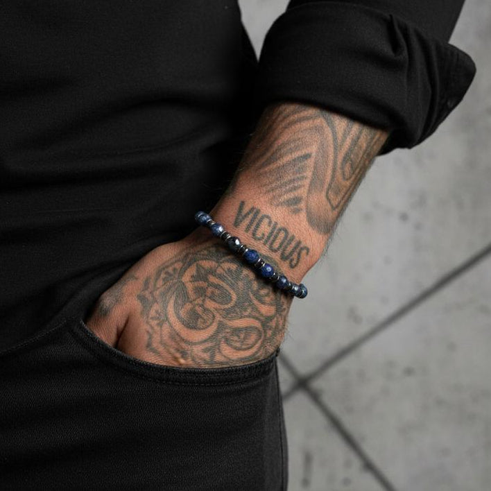 Lapis Lazuli & Black Onyx Heishi Slip-On Bracelet  |  925 Sterling Silver  |  Shade Collection