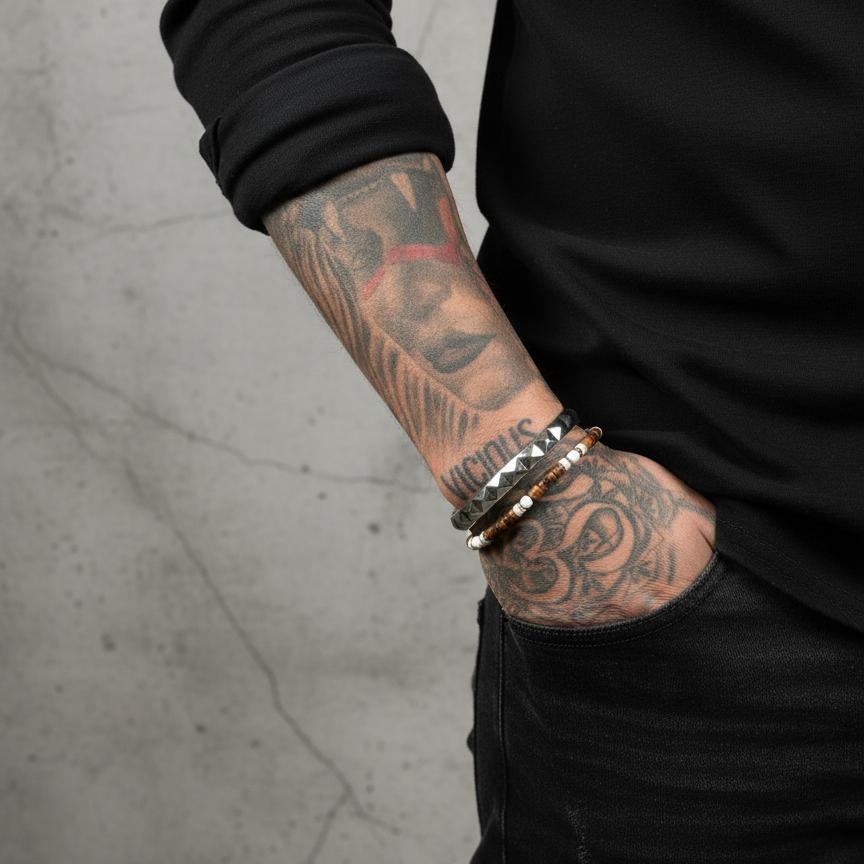 Tiger Eye, Cream Jade & Howlite Heishi Lobster Bracelet  |  925 Sterling Silver  |  SHADAE Collection