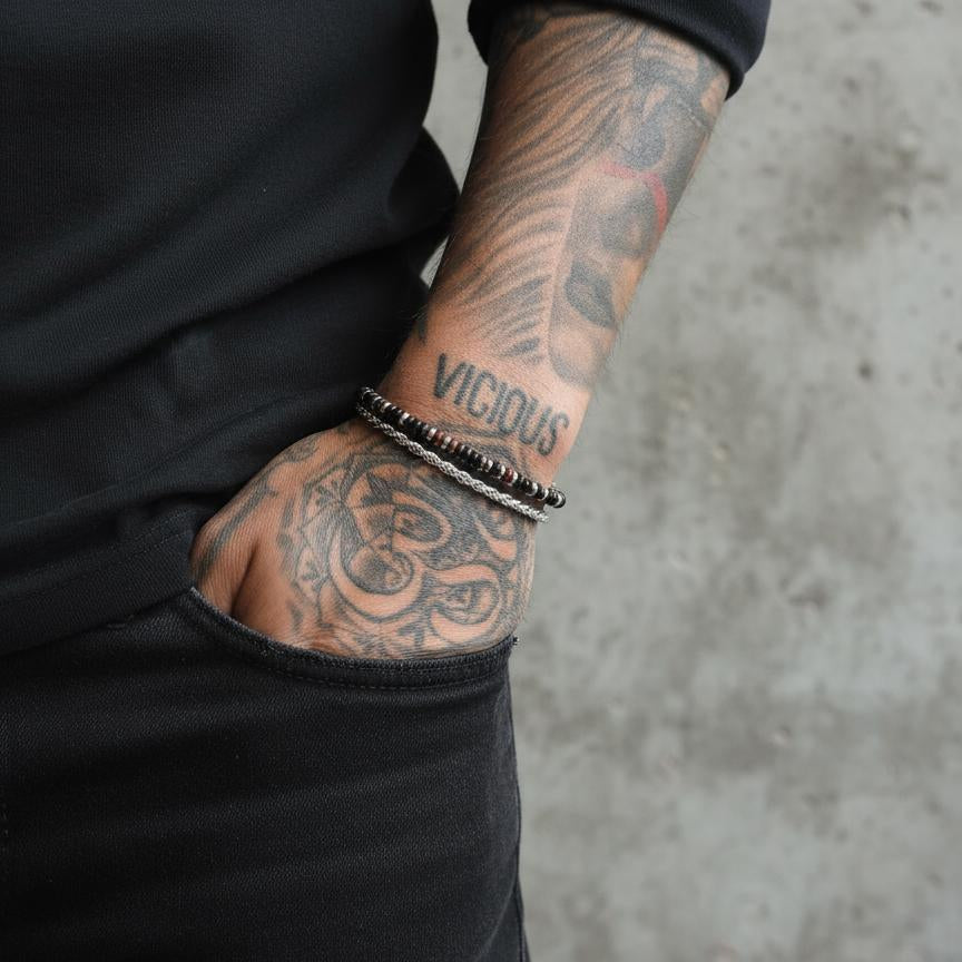 Black Onyx & Mahogany Obsidian 4mm Heishi T-bar Bracelet  |  925 Sterling Silver  |  MIA Collection