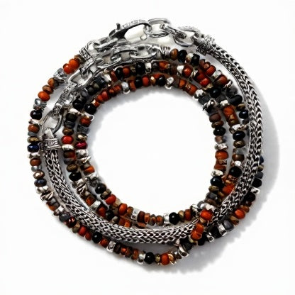 AMARU BRACELET  I MULTI-WRAP BLACK AGATE I  SILVER